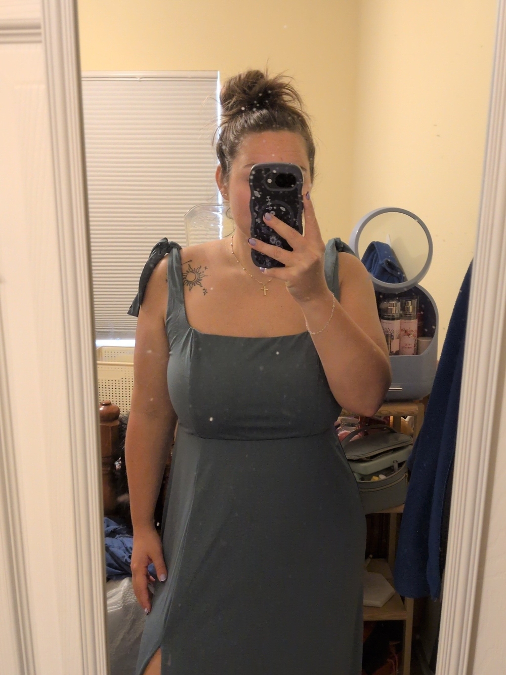 Tie-Shoulder Square Neck Maxi Dress in French Blue
